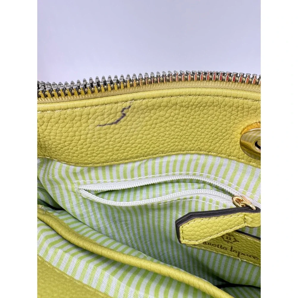 Nanette Lepore Satchel Handbag Women Lime Green Shoulder Bag Purse Flower Charm